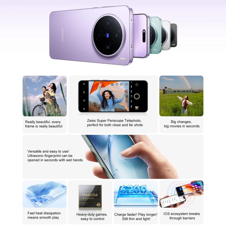 vivo X200s, 12GB+512GB, Face ID / 3D Ultrasonic Fingerprint, 6.67 inch OriginOS 5 / Android 15 Dimensity 9400+ Octa Core, OTG, NFC, Network: 5G, Support Google Play