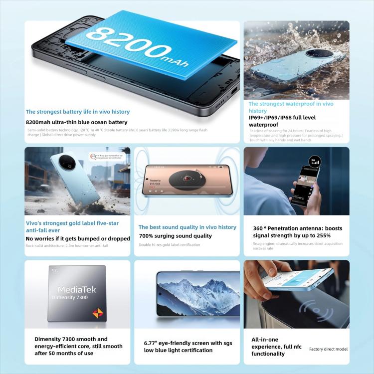 vivo Y500, 8GB+128GB, 6.77 inch Android 15 OriginOS 5 Dimensity 7300 Octa Core, OTG, NFC, Network: 5G