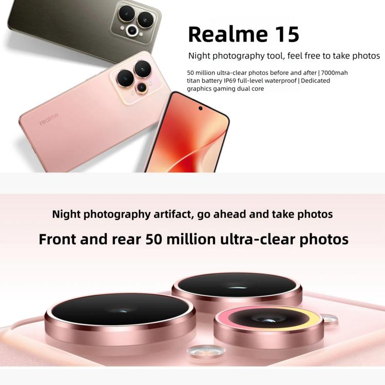 Realme 15, 8GB+256GB, 6.77 inch Realme UI 6.0 Android 15 MediaTek Dimensity 7300+ Octa Core, NFC, Network: 5G