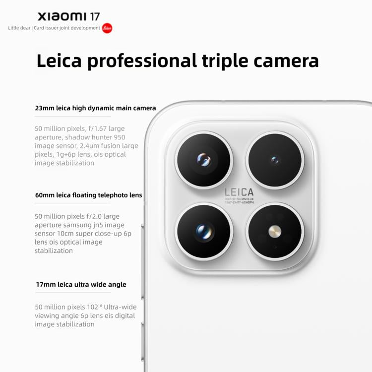 Xiaomi 17, 12GB+256GB, 3D Ultrasonic Fingerprint, 6.3 inch Xiaomi HyperOS 3 Snapdragon 8 Elite Gen 5 Octa Core, NFC, Network: 5G