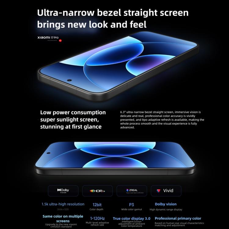 Xiaomi 17 Pro, 12GB+256GB, 3D Ultrasonic Fingerprint, 6.3 inch Xiaomi HyperOS 3 Snapdragon 8 Elite Gen 5 Octa Core, NFC, Network: 5G