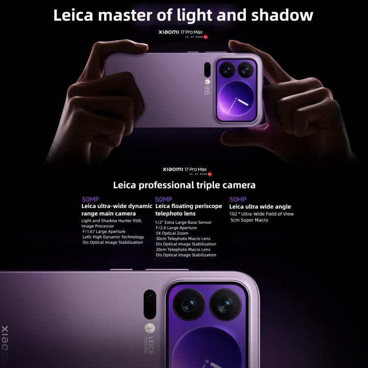 Xiaomi 17 Pro Max, 12GB+512GB, 3D Ultrasonic Fingerprint, 6.9 inch + 2.9 inch Xiaomi HyperOS 3 Snapdragon 8 Elite Gen 5 Octa Core, NFC, Network: 5G