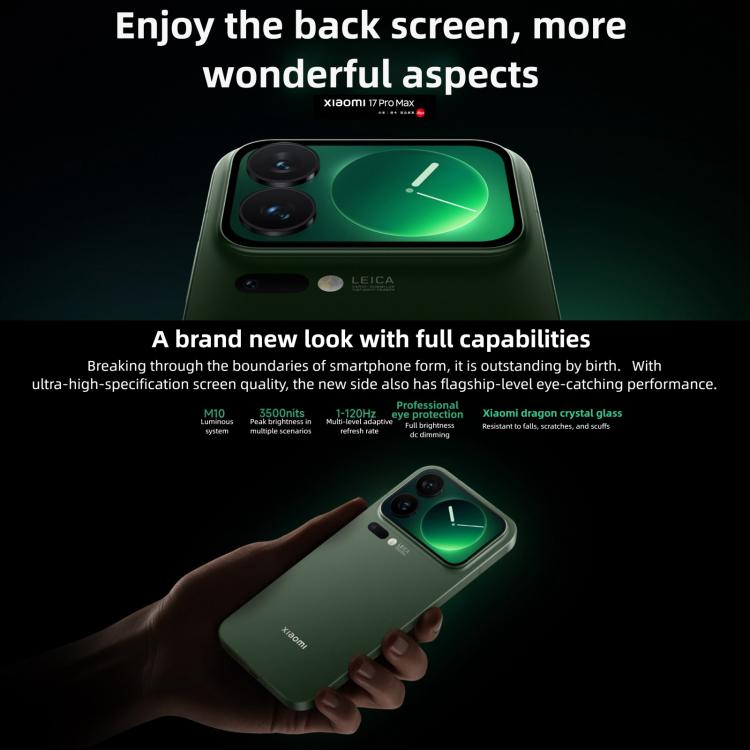 Xiaomi 17 Pro Max, 16GB+1TB, 3D Ultrasonic Fingerprint, 6.9 inch + 2.9 inch Xiaomi HyperOS 3 Snapdragon 8 Elite Gen 5 Octa Core, NFC, Network: 5G