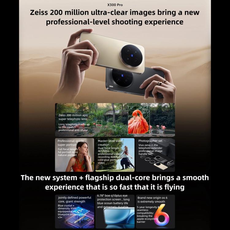 vivo X300 Pro, 16GB+512GB,  6.78 inch OriginOS 6 Android 16 Dimensity 9500 Octa Core, OTG, NFC, Network: 5G