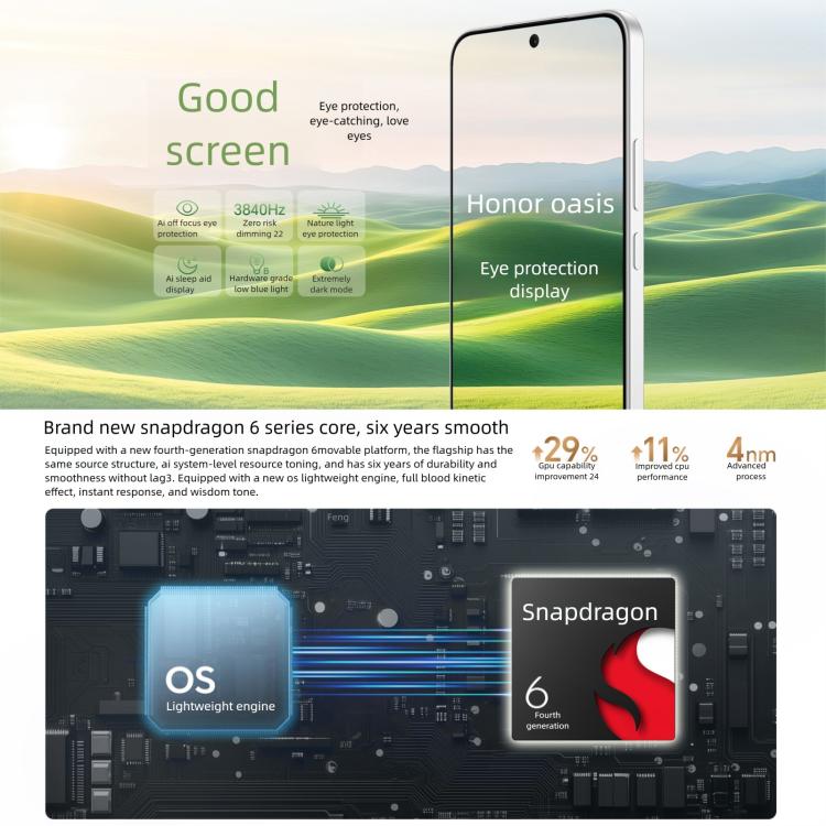 HonorX70, 8GB+256GB, Screen Fingerprint, 6.79 inch MagicOS 9.0 Snapdragon 6 Gen 4 Octa Core, Network: 5G, OTG, NFC, Support Google Play