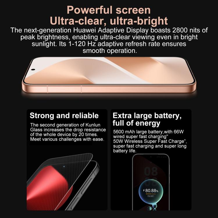 HUAWEI Pura 80, 12GB+1TB, Side Fingerprint Identification, 6.6 inch HarmonyOS 5.1, NFC, OTG, Not Support Google Play