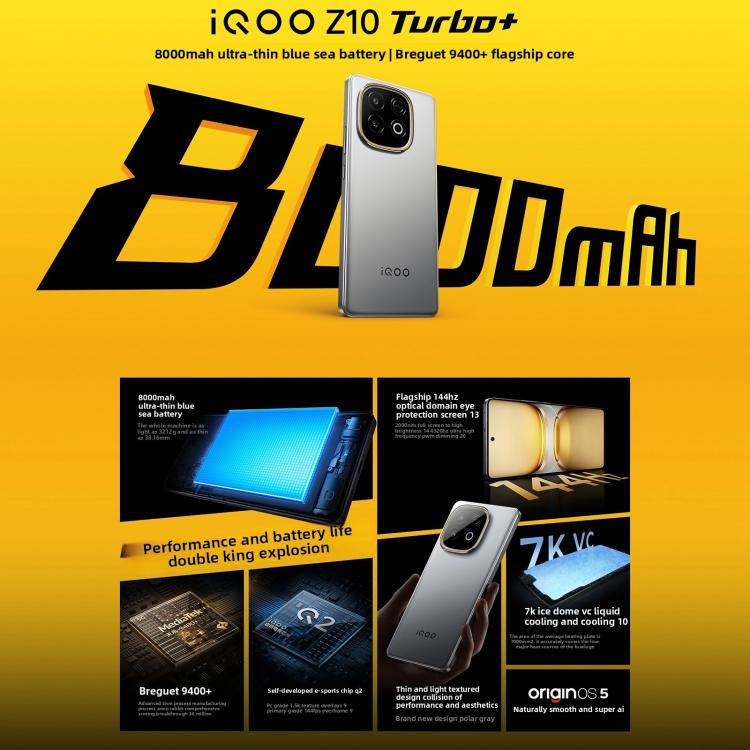 vivo iQOO Z10 Turbo+, 16GB+512GB, Screen Fingerprint, 6.78 inch Android 15 OriginOS 5 Snapdragon 8 Elite Octa Core, OTG, NFC, Network: 5G, Support Google Play