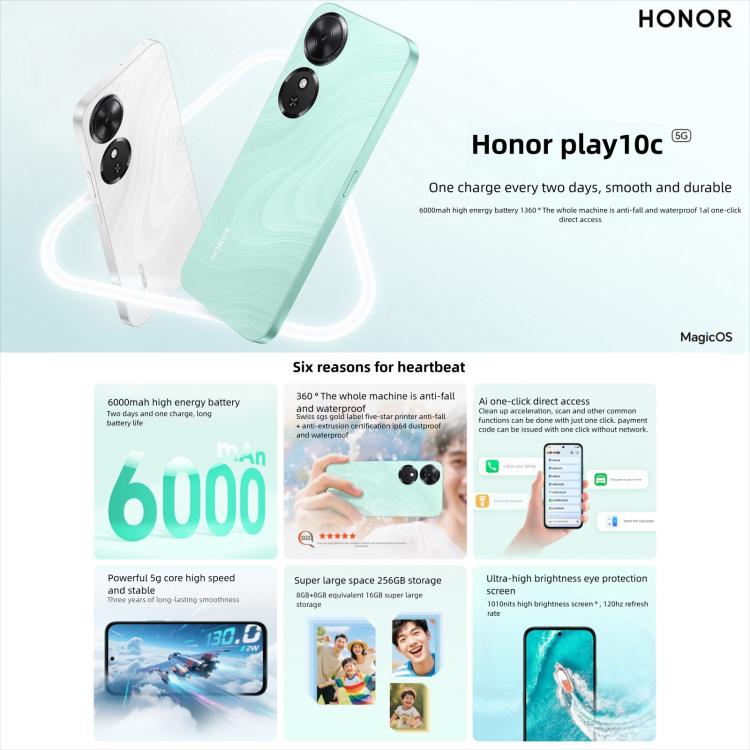 Honor Play10C, 8GB+256GB, Side Fingerprint, 6.61 inch MagicOS 9.0 Android 15 Dimensity 6300 Octa Core, Network: 5G, OTG