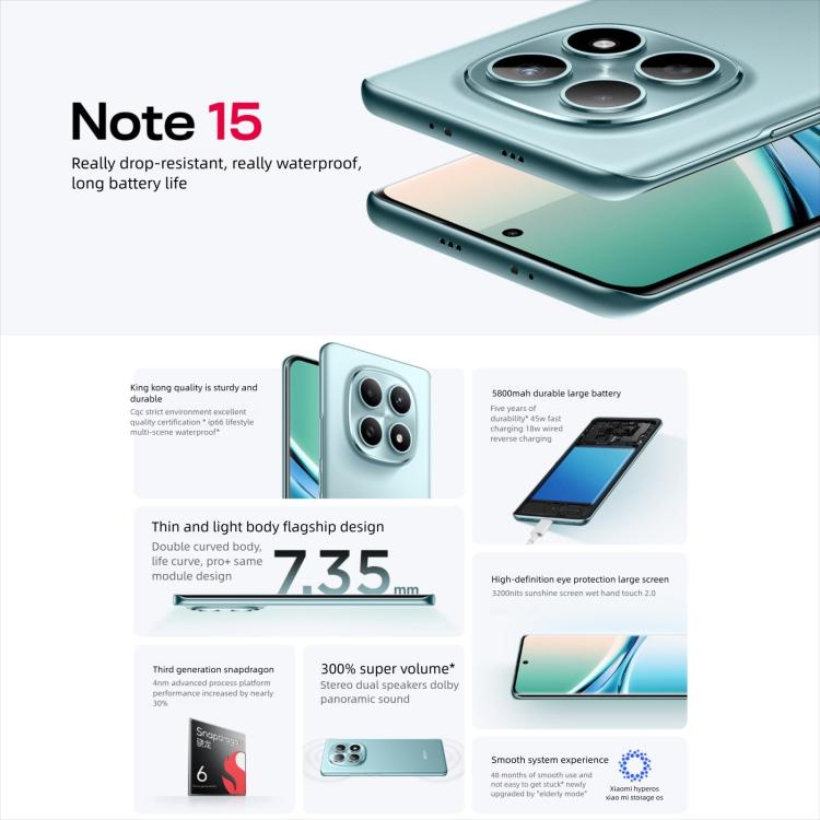 Xiaomi Redmi Note 15 5G, 8GB+128GB, 6.77 inch Xiaomi HyperOS 2 Snapdragon 6 Gen 3 Octa Core, Network: 5G