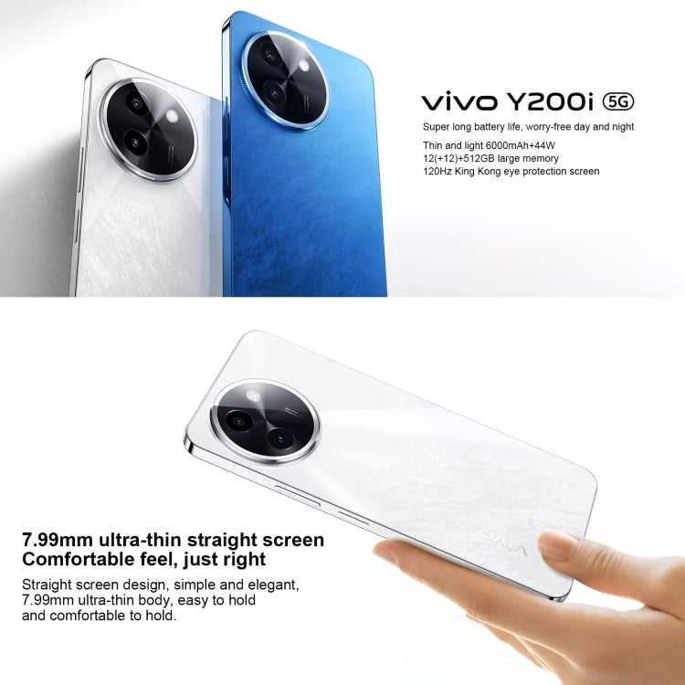 vivo Y200i, Dual Back Cameras, 12GB+512GB, Face ID Screen Fingerprint Identification, 6.72 inch Android 14.0 OriginOS 4 Snapdragon 4 Gen 2 Octa Core 2.2GHz, OTG, Network: 5G, Support Google Play