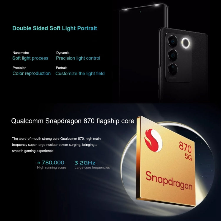 Triple Back Cameras, Srceen Fingerprint Identification, 4600mAh Battery, 6.78 inch Android 13 OriginOS 3 Qualcomm Snapdragon 870 Octa Core up to 3.2GHz, OTG, NFC, Network: 5G