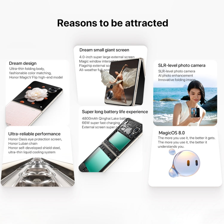 Honor Magic V Flip, 12GB+256GB, 6.8 inch + 4.0 inch Screen MagicOS 8.0 Snapdragon 8+ Gen 1 Octa Core, Network: 5G, NFC, OTG