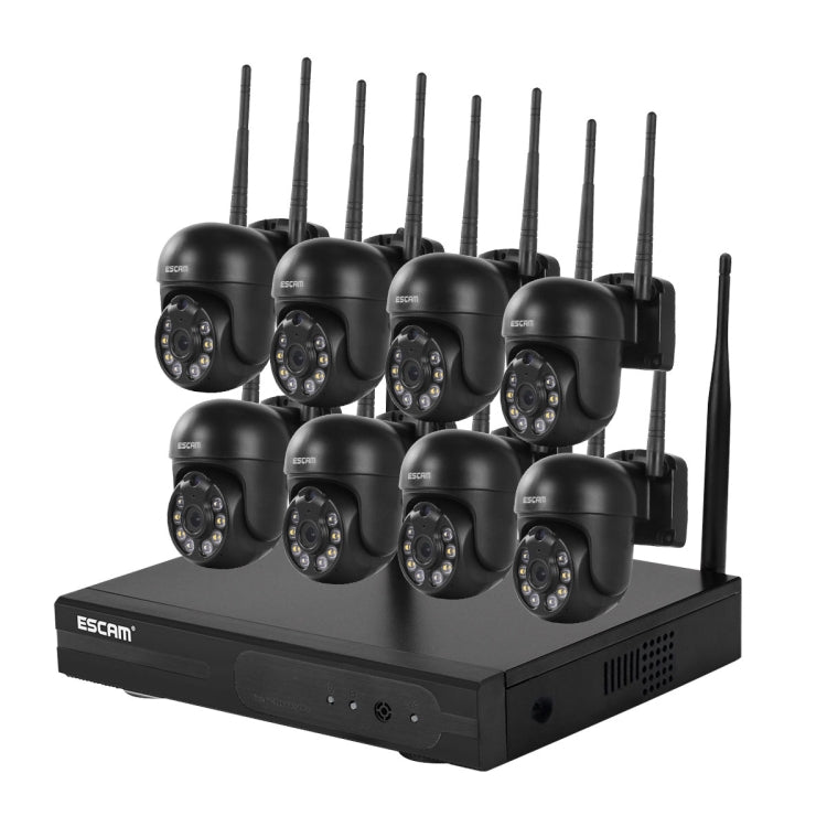 ESCAM WNK618 3.0 Million Pixels 8-channel Wireless Dome Camera HD NVR Security System, Support Motion Detection & Two-way Audio & Full-color Night Vision & TF Card, EU Plug