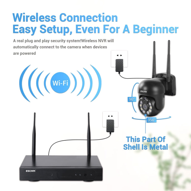 ESCAM WNK618 3.0 Million Pixels 8-channel Wireless Dome Camera HD NVR Security System, Support Motion Detection & Two-way Audio & Full-color Night Vision & TF Card, EU Plug