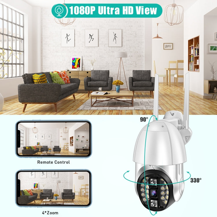 QX33 1080P Panoramic PTZ 360 Degree Rotating WIFI Camera, Support Day and Night Full Color & Two-way Voice Intercom & Motion Detection Alarm & Video Playback & 64GB TF Card, AU Plug