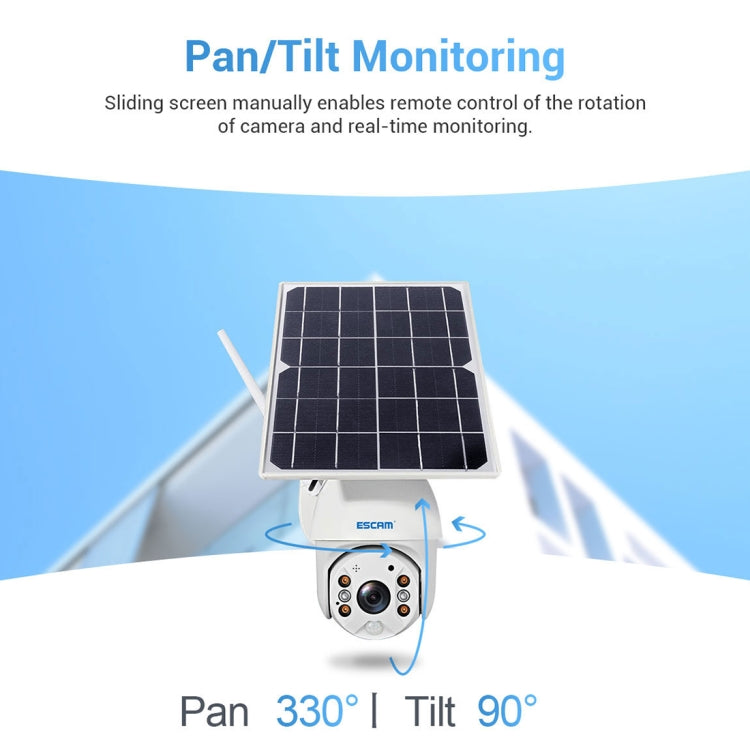ESCAM QF480 US Version HD 1080P IP66 Waterproof 4G Solar Panel PT IP Camera with Battery, Support Night Vision / Motion Detection / TF Card / Two Way Audio