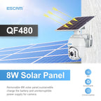 ESCAM QF480 US Version HD 1080P IP66 Waterproof 4G Solar Panel PT IP Camera with Battery, Support Night Vision / Motion Detection / TF Card / Two Way Audio
