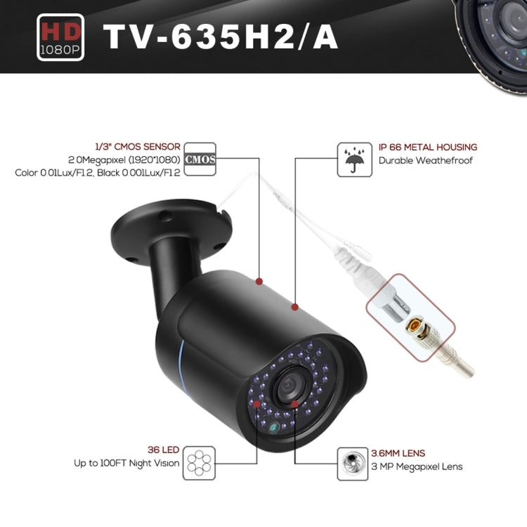 TV-635H2/A IP66 Waterproof 1920x1080P AHD Camera, 1/2.7 inch 2MP CMOS Sensor Lens, Motion Detection, 20m IR Night Vision, CE & RoHS Certificated
