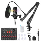 PULUZ Sound Card Live Broadcast Bluetooth Sound Mixer Studio Microphone Kits with Suspension Scissor Arm & Metal Shock Mount, Chinese Version