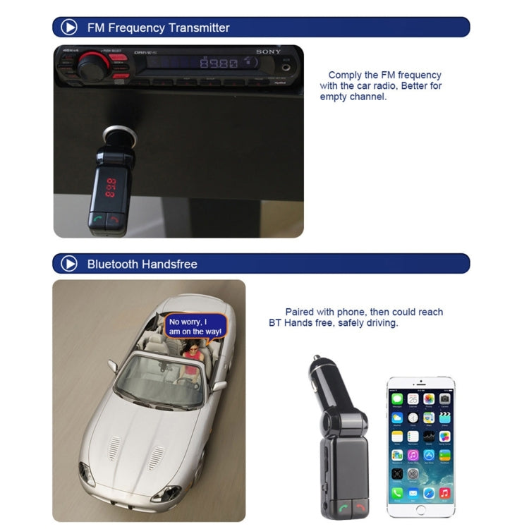 BC-06 Bluetooth Car Kit FM Transmitter Car MP3 Player with LED Display 2 USB Charger & Handsfree Function