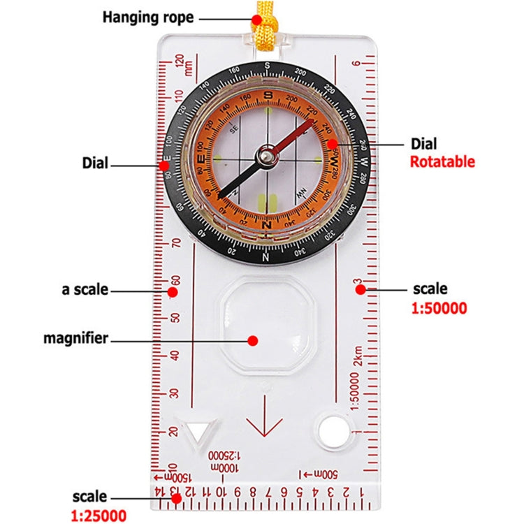 2 in 1 Compass with Map Measuring Ruler Lanyard Emergency Survival Tool