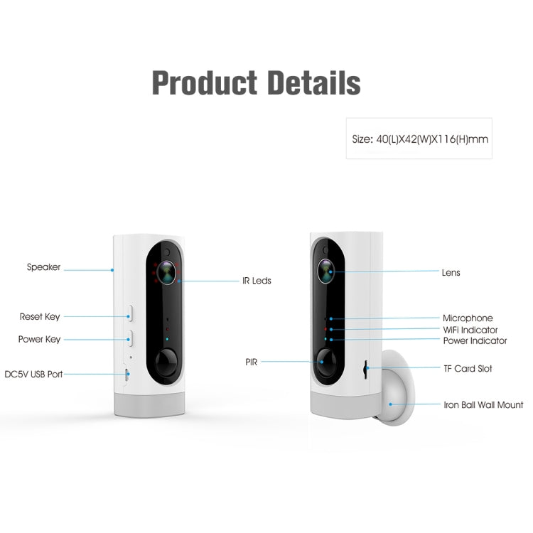 A1 WiFi Wireless 720P IP Camera, Support Night Vision / Motion Detection / PIR Motion Sensor, Two-way Audio, Built-in 3000mAh Rechargeable Battery