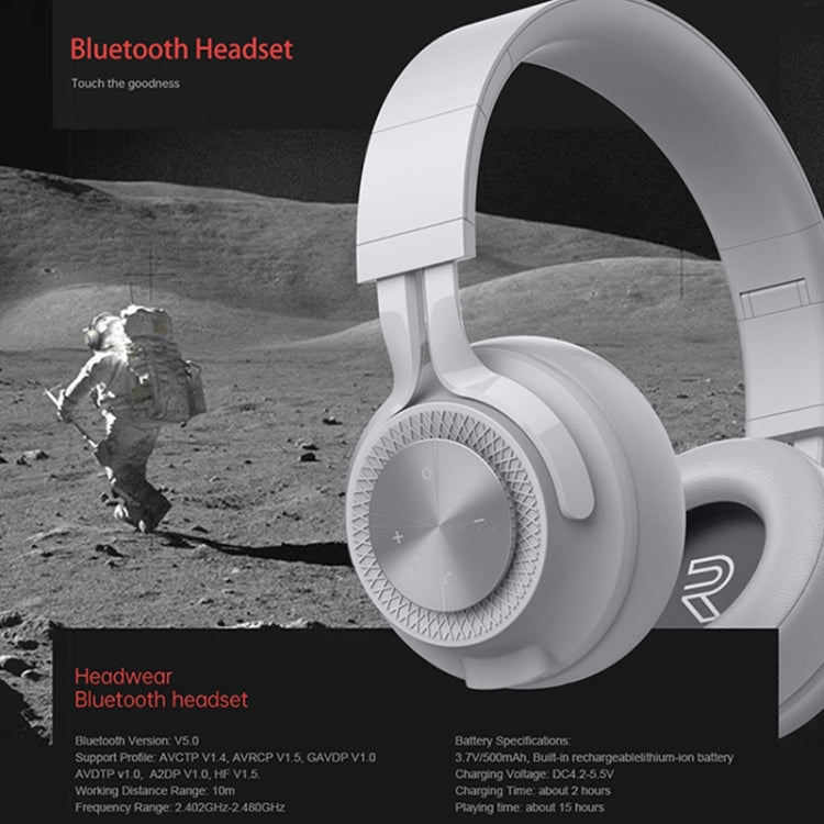 Fingertime P1 Wireless Bluetooth 5.0 Stereo Soft Leather Earmuffs Foldable Headset Built-in Mic for PC / Cell Phones