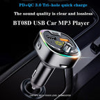 BT08D FM Transmitter Hands-free Car Kit MP3 Audio Player with QC3.0 + PD18W 5A Auto Fast Charger FM Modulator