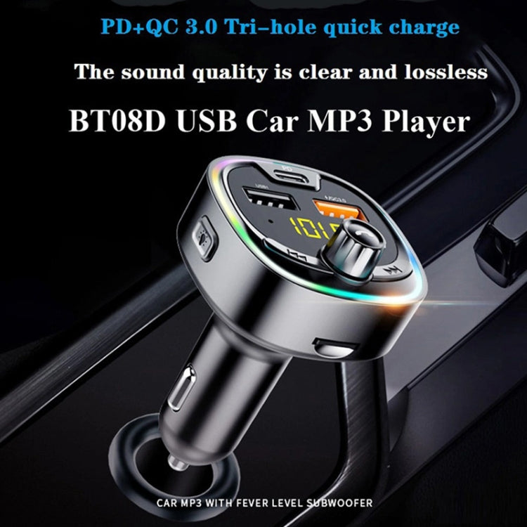 BT08D FM Transmitter Hands-free Car Kit MP3 Audio Player with QC3.0 + PD18W 5A Auto Fast Charger FM Modulator