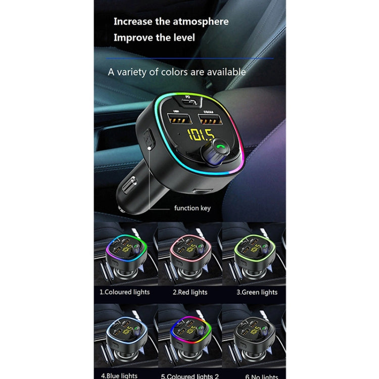 BT08D FM Transmitter Hands-free Car Kit MP3 Audio Player with QC3.0 + PD18W 5A Auto Fast Charger FM Modulator