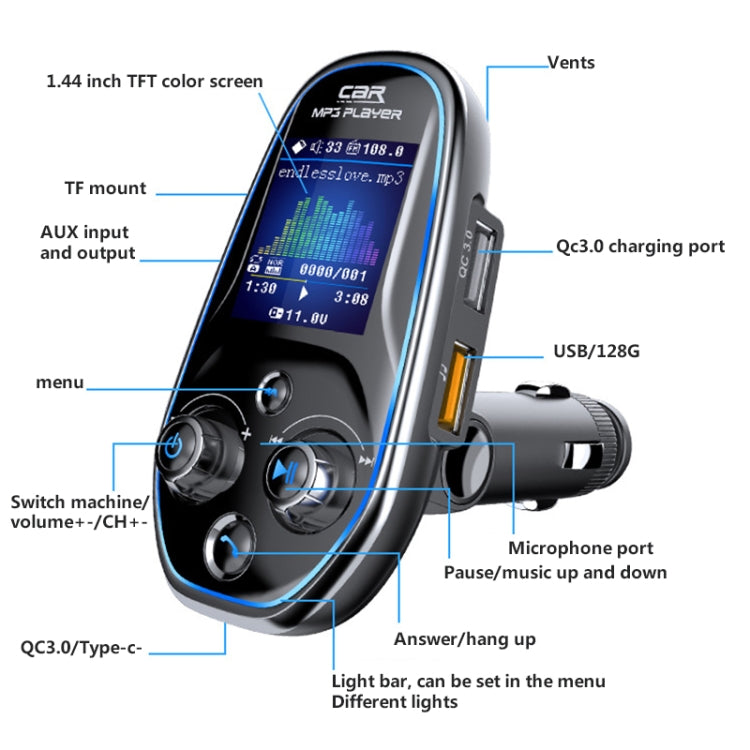 BT29 Color Screen Car Multi-functional Mp3 Player Multi-language Aux Out Card Bluetooth Adapter