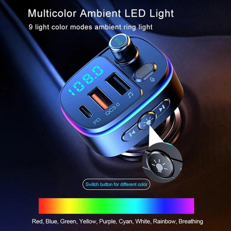 T65 Car Bluetooth FM Transmitter Dual USB Type-C QC3.0 Charger