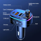 T65 Car Bluetooth FM Transmitter Dual USB Type-C QC3.0 Charger