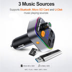 T48C Car Bluetooth 5.0 Fm Transmitter Kit Dual USB with Type-C 5V 2.4A Car Charger