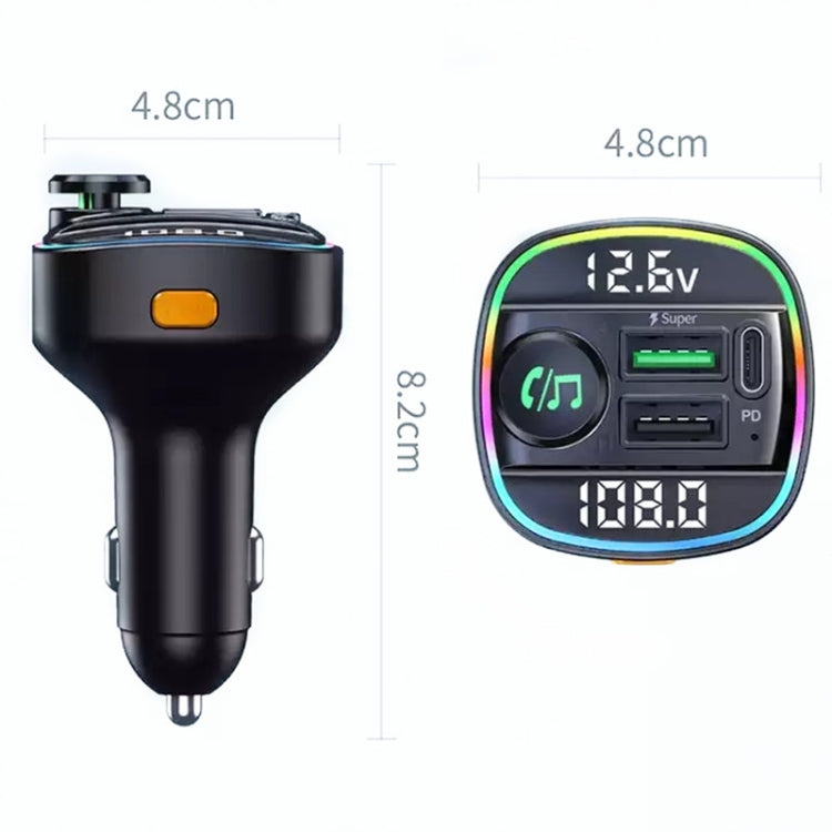C22 Car Bluetooth 5.0 FM Transmitter LED Light Voltage Display QC 3.0 PD Charger