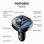 C22 Car Bluetooth 5.0 FM Transmitter LED Light Voltage Display QC 3.0 PD Charger