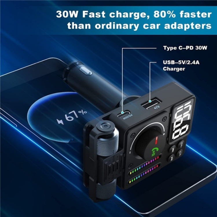 MT01 Car FM Transmitter MP3 Music Player Bluetooth Adapter Type-C + USB Car Charger