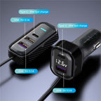 YQ6 PD 30W Fast Charging 2 x Type-C + 3 x USB Car Charger with 1.5m Extension Cable