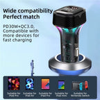 YQ6 PD 30W Fast Charging 2 x Type-C + 3 x USB Car Charger with 1.5m Extension Cable