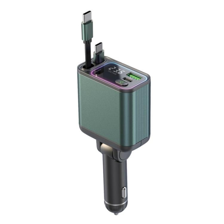 GC08A Dual Type-C Retractable Cables Car Charger Voltage Display Fast Charge Adapter