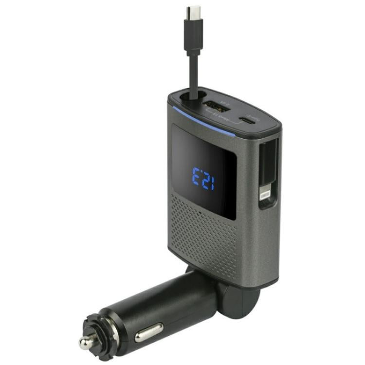 GE02 Wth Retractable Type-C Cable Voltage Display Fast Charging Car Charger