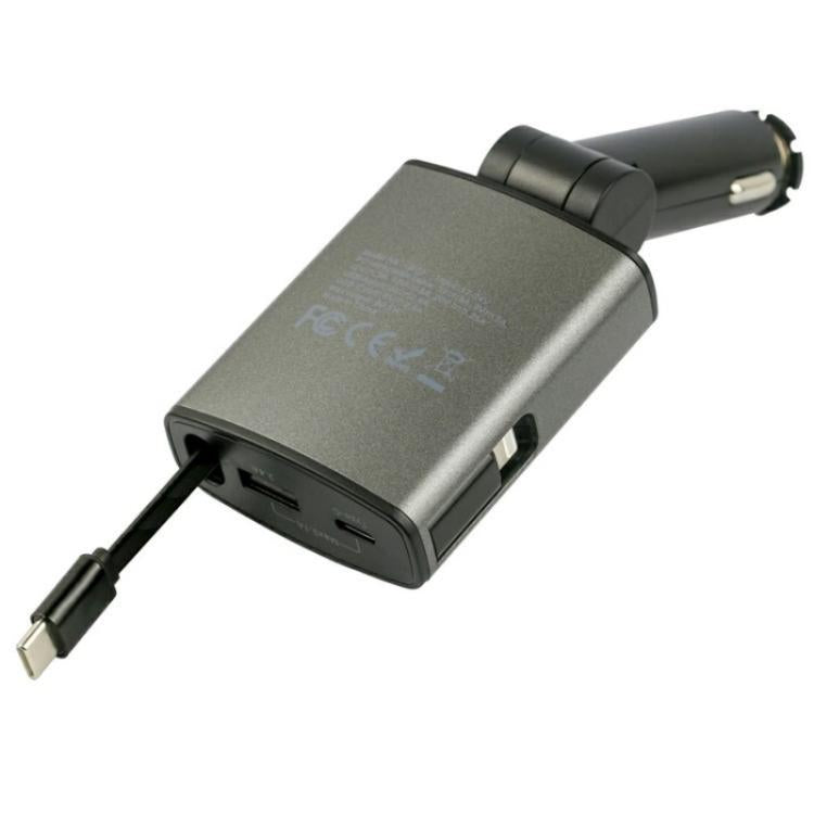 GE02 Wth Retractable Type-C Cable Voltage Display Fast Charging Car Charger