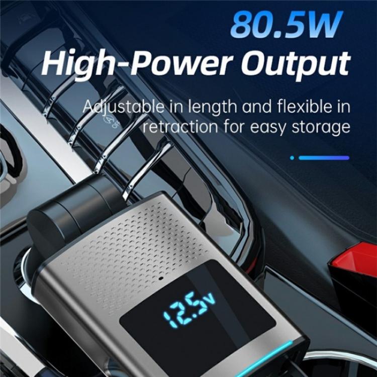 GE02 Wth Retractable Type-C Cable Voltage Display Fast Charging Car Charger