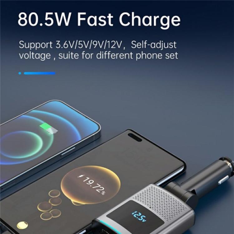 GE02 Wth Retractable Type-C Cable Voltage Display Fast Charging Car Charger