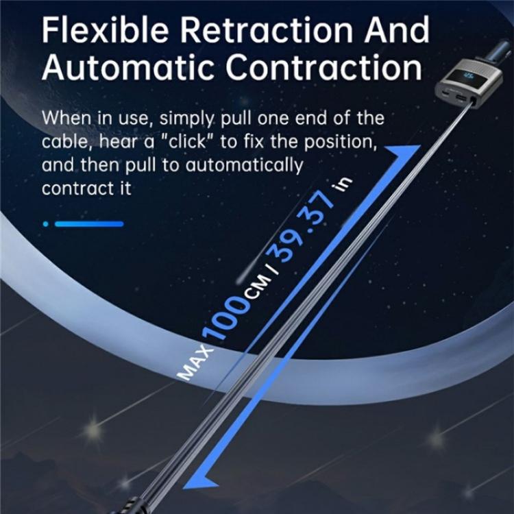 GE02 Wth Retractable Type-C Cable Voltage Display Fast Charging Car Charger