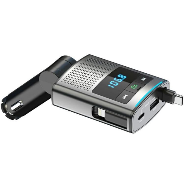 GZ16 With Retraction Type-C Cable Car Voltage Display Charger Bluetooth-Compatible MP3 Player