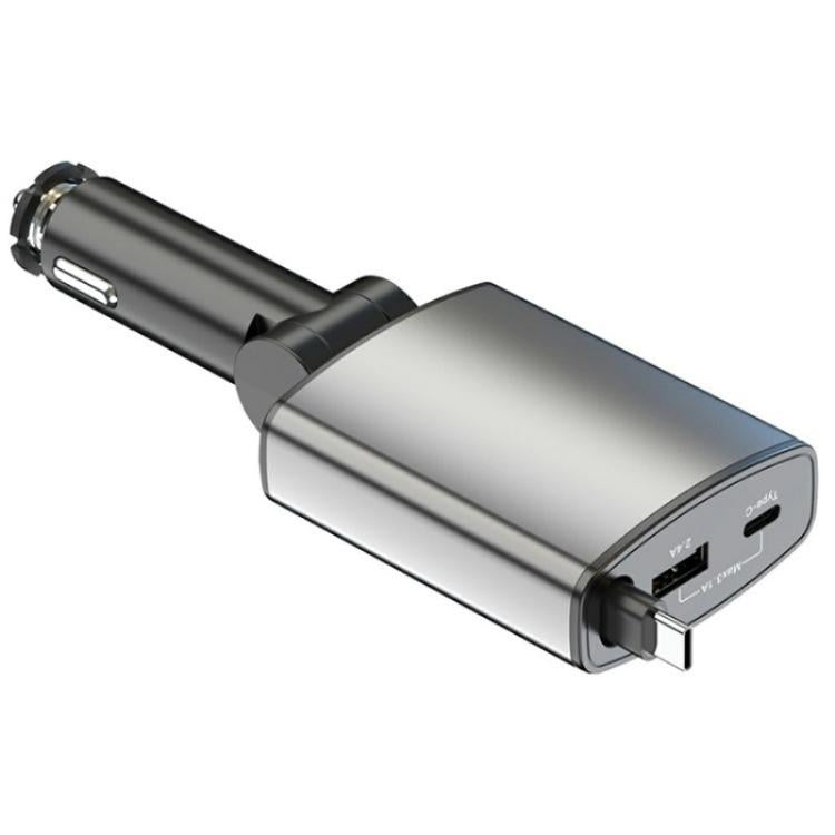 GZ16 With Retraction Type-C Cable Car Voltage Display Charger Bluetooth-Compatible MP3 Player