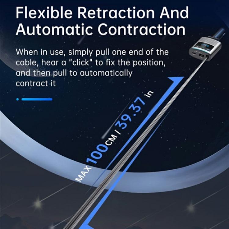 GZ16 With Retraction Type-C Cable Car Voltage Display Charger Bluetooth-Compatible MP3 Player