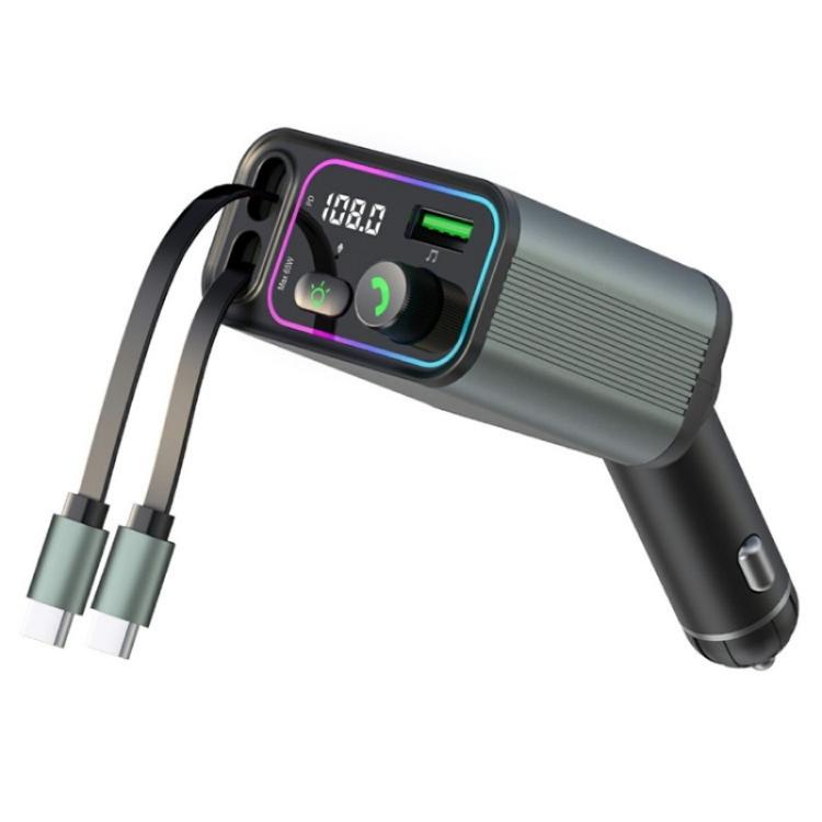 GC08C Dual Type-C Retractable Cables Ambient Light Voltage Display PD 65W Fast Car Charger