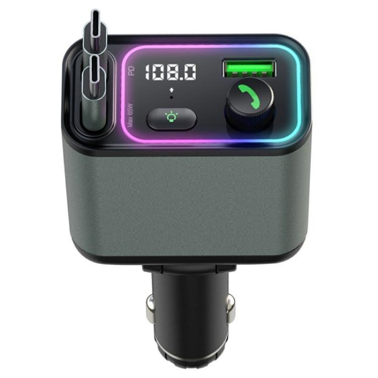 GC08C Dual Type-C Retractable Cables Ambient Light Voltage Display PD 65W Fast Car Charger